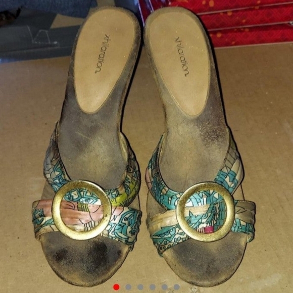 O ring paisley band wood accent platform high heels - Picture 1 of 6